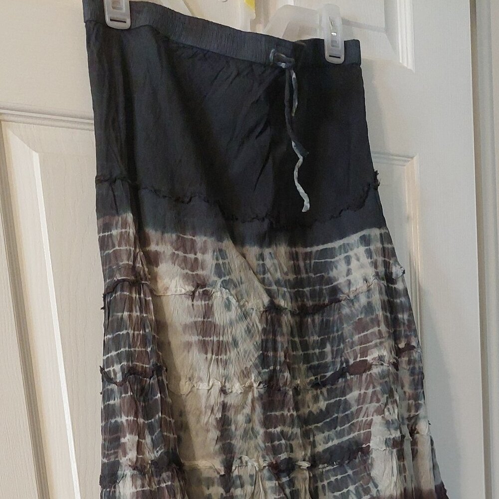 Bohemian Long Skirt Tye-Dye Grays Womens Size XL Cotton elastic waist